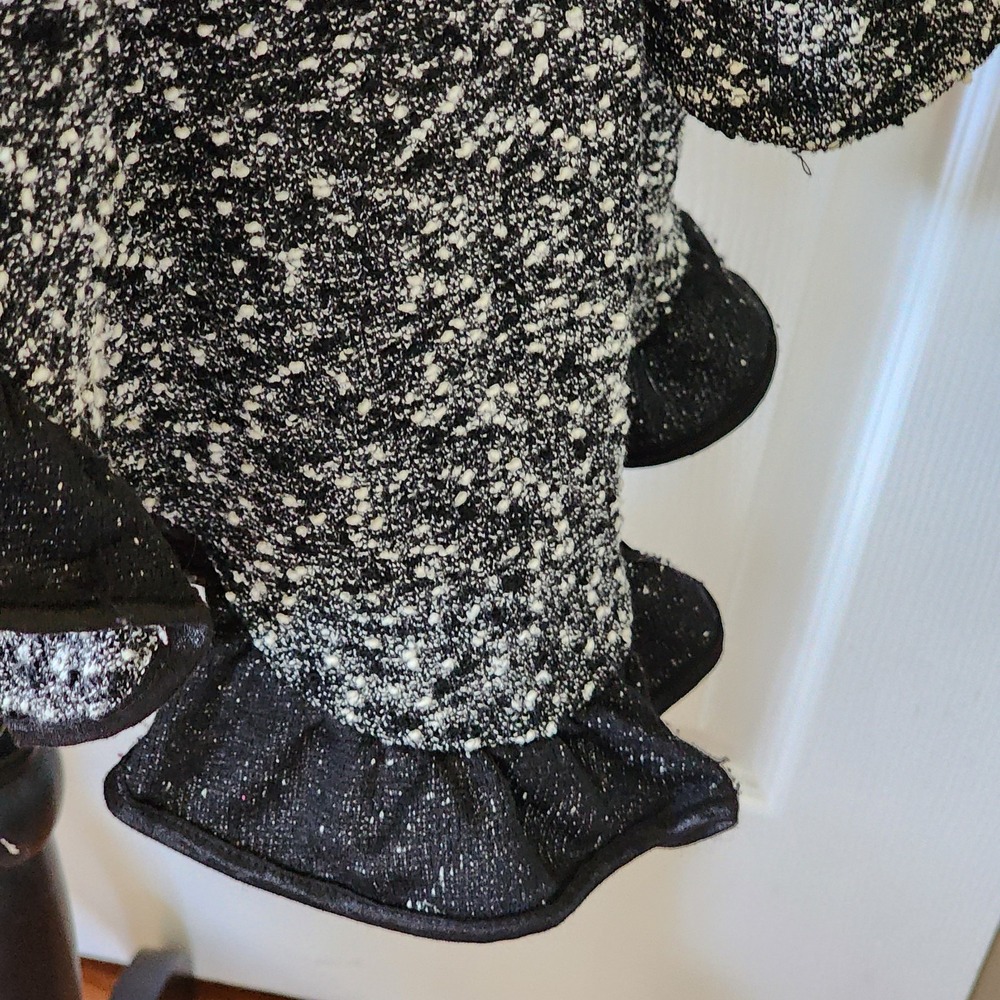 Joseph Ribkoff Jacket Lightweight Blk & Wht Tweed Ruffled Collar to Hem - Picture 9 of 15